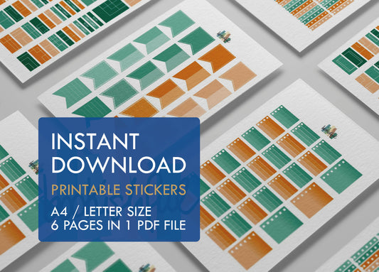 Printable Planner Sticker Kit – 300+ Orange and Teal Stickers for Journaling, Planners & Scrapbooking – 6 Pages PDF Instant Download