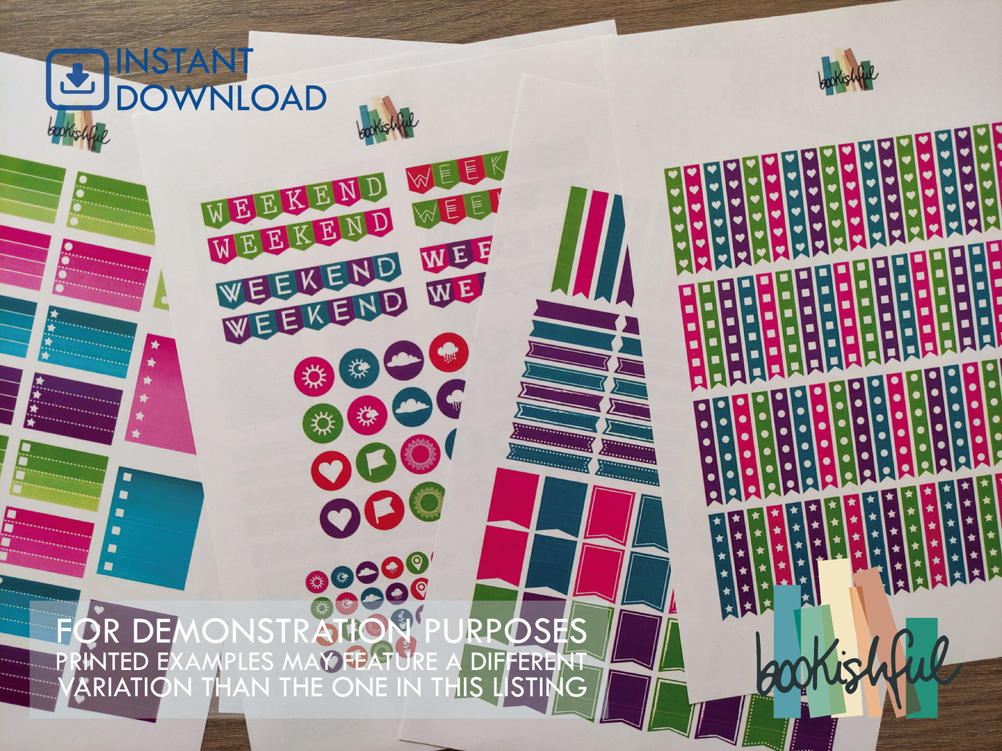 Tropical Printable Stickers – 2 Pages with 16 Large Summer Stickers & 72 Washi Strips – Trees, Birds, Florals, Labels – PDF Instant Download