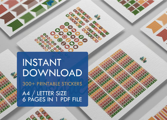 Printable Planner Sticker Kit – 300+ Autumn Cuteness Fall Stickers for Journaling, Planners & Scrapbooking – 6 Pages PDF Instant Download