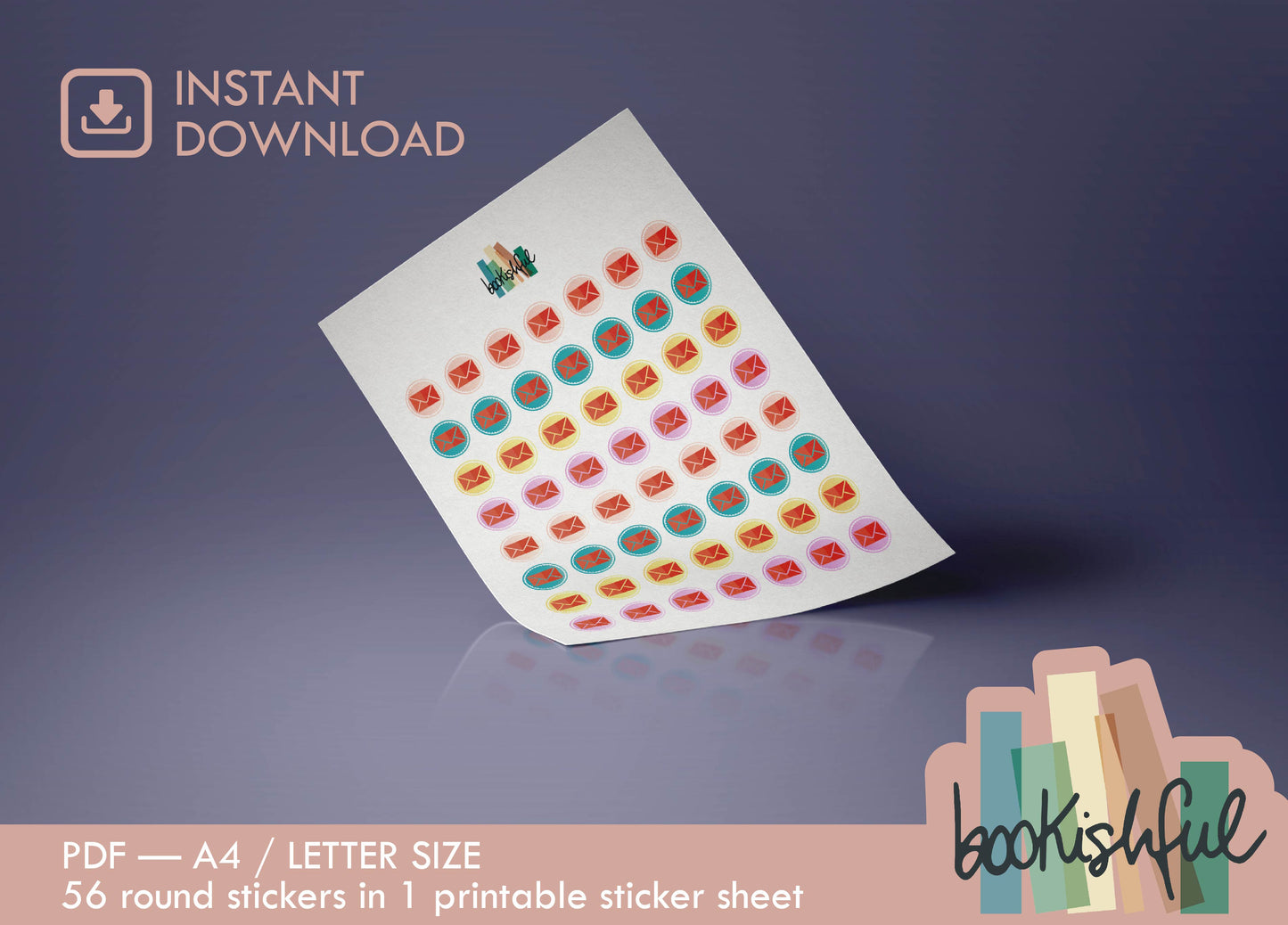 Printable Icon Sticker Bundle – Productivity Pack – Pastel Round Stickers PDF – 5 Pages – Planner & Journal Dots – Instant Download PDF