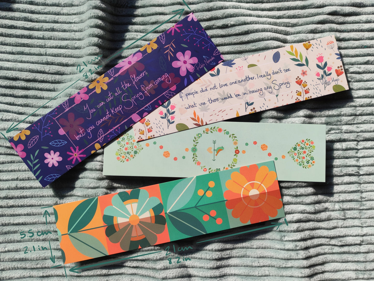 Spring Bookmark Set of 4 – Floral, Birds & Literary Quotes – High Quality – Bundle Discount – Cute Book Accessories Gift for Readers