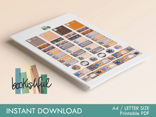 The Reader Sticker Sheet – Orange and Brown – Printable Bookish Stickers for Journaling & Planners – TBR, Ratings and More! Instant Download PDF