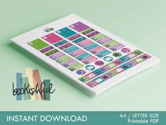 The Reader Sticker Sheet – Bright Colors – Printable Bookish Stickers for Journaling & Planners – TBR, Ratings and More Instant Download PDF