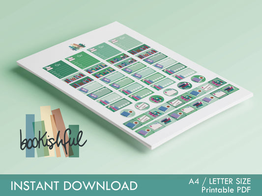 The Reader Sticker Sheet – Shades of Green – Printable Bookish Stickers for Journals & Planners – TBR, Ratings and More Instant Download PDF
