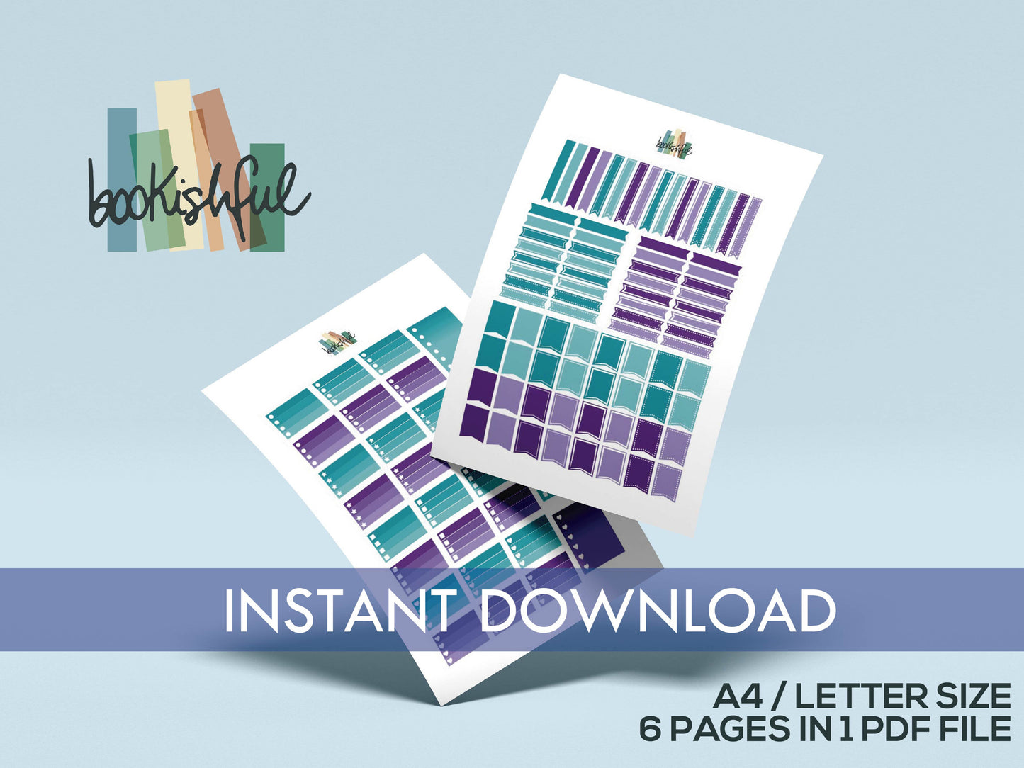 Printable Planner Sticker Kit – 300+ Purple and Teal Stickers for Journaling, Planners & Scrapbooking – 6 Pages PDF Instant Download