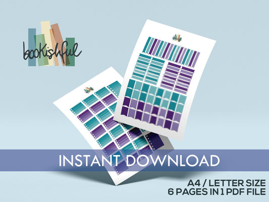 Printable Planner Sticker Kit – 300+ Purple and Teal Stickers for Journaling, Planners & Scrapbooking – 6 Pages PDF Instant Download