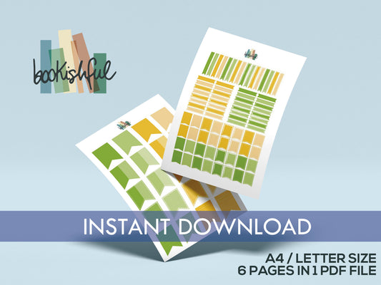 Printable Planner Sticker Kit – 300+ Yellow and Green Stickers for Journaling, Planners & Scrapbooking – 6 Pages PDF Instant Download