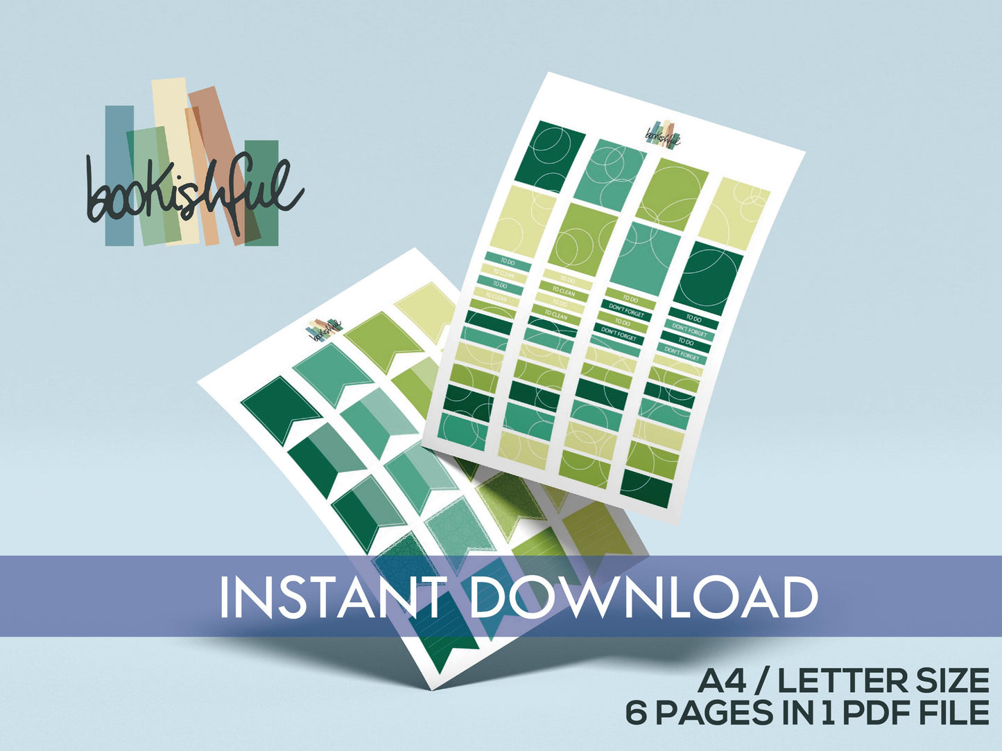 Printable Planner Sticker Kit – 300+ Shades of Green Stickers for Journaling, Planners & Scrapbooking – 6 Pages PDF Instant Download