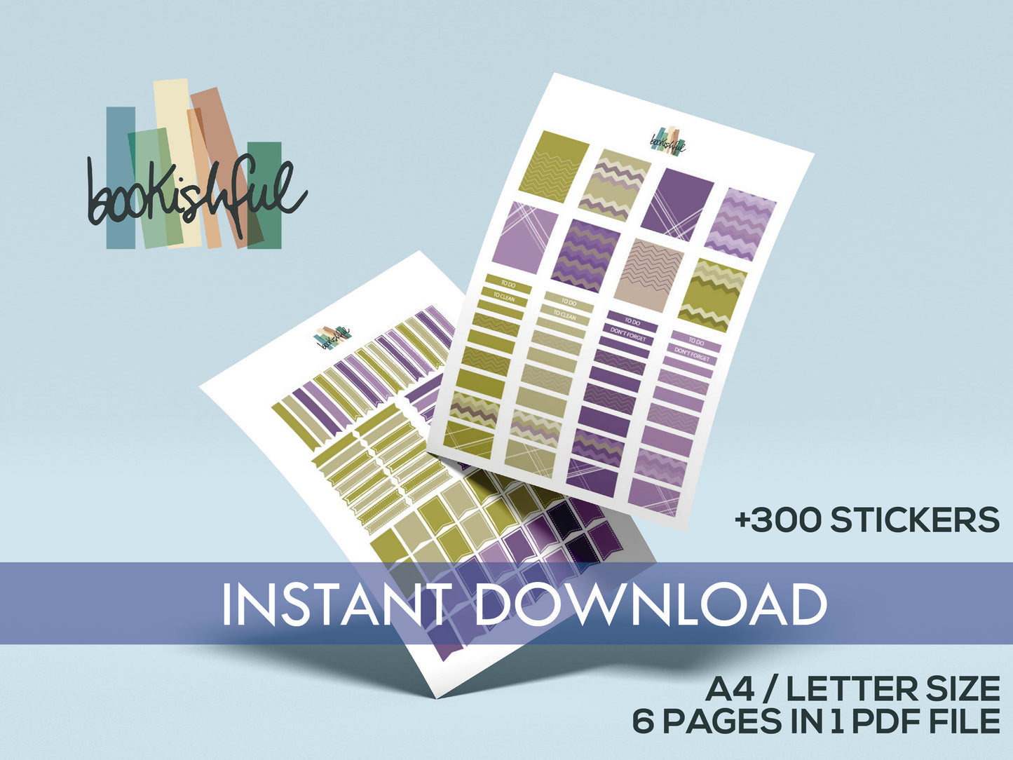 Printable Planner Sticker Kit – 300+ Green and Purple Stickers for Journaling, Planners & Scrapbooking – 6 Pages PDF Instant Download