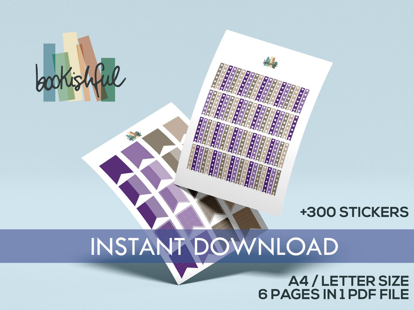 Printable Planner Sticker Kit – 300+ Beige and Purple Stickers for Journaling, Planners & Scrapbooking – 6 Pages PDF Instant Download