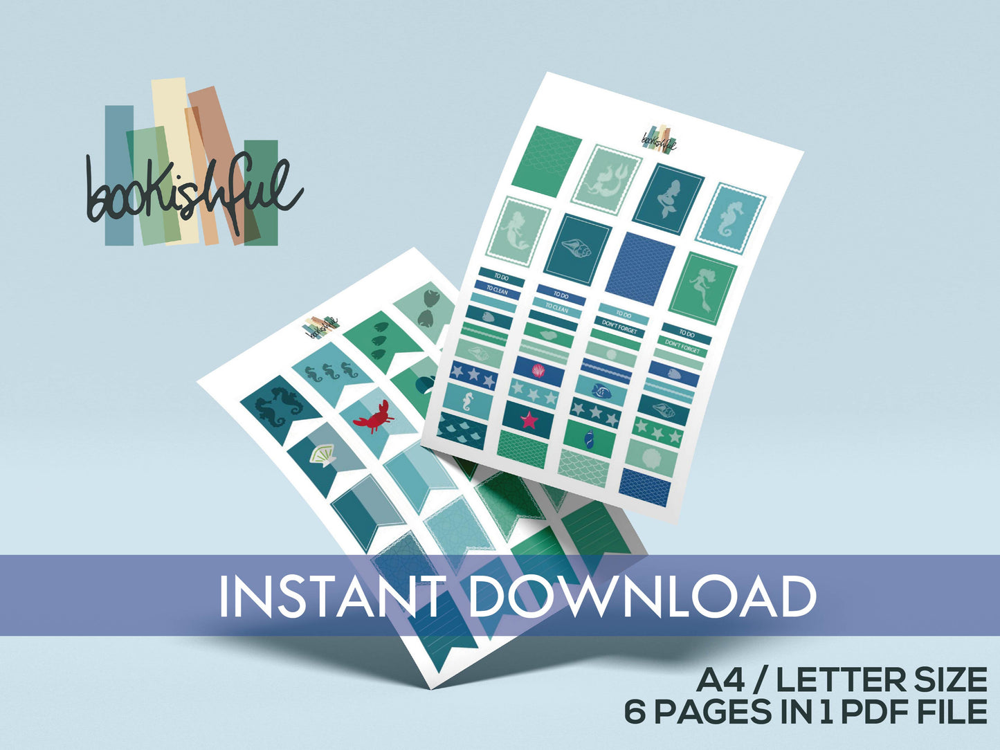 Printable Planner Sticker Kit – 300+ Mermaids Ocean Vacation Stickers for Journaling, Planners & Scrapbooking – 6 page PDF Instant Download