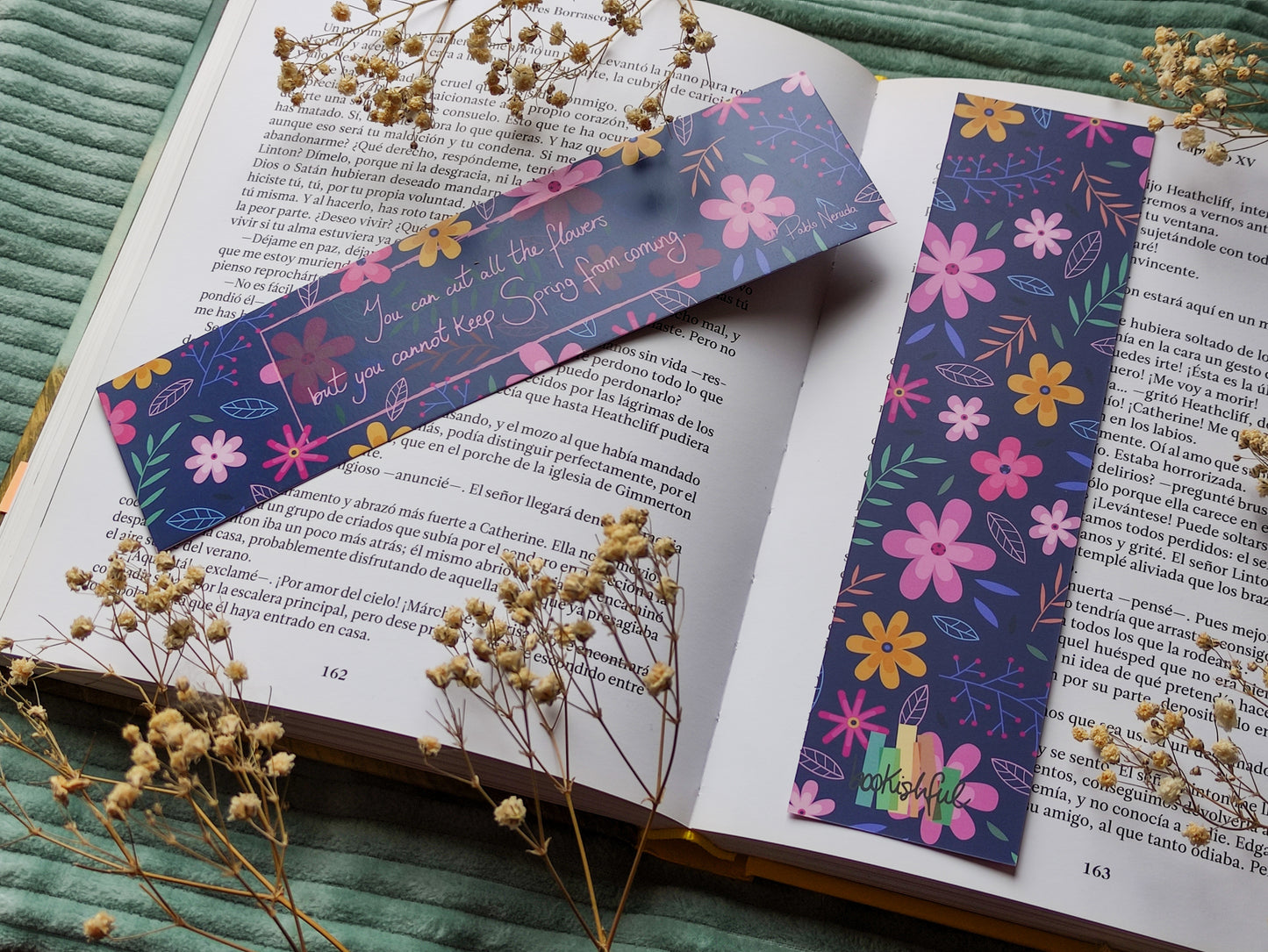 Spring Bookmark Set of 4 – Floral, Birds & Literary Quotes – High Quality – Bundle Discount – Cute Book Accessories Gift for Readers