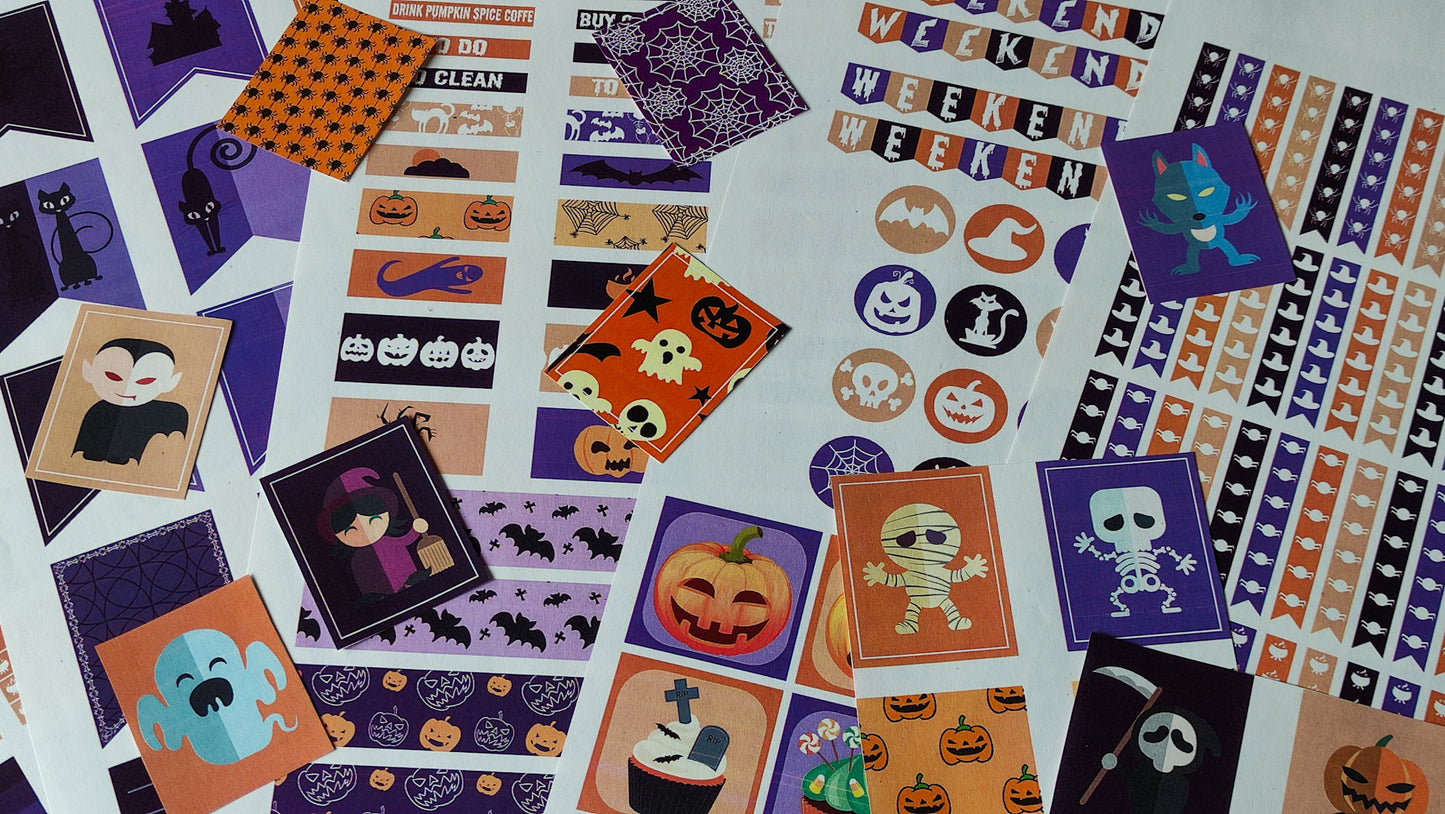Printable Planner Sticker Kit – 300+ Classic Halloween Stickers for Journaling, Planners & Scrapbooking – 7 Pages PDF Instant Download