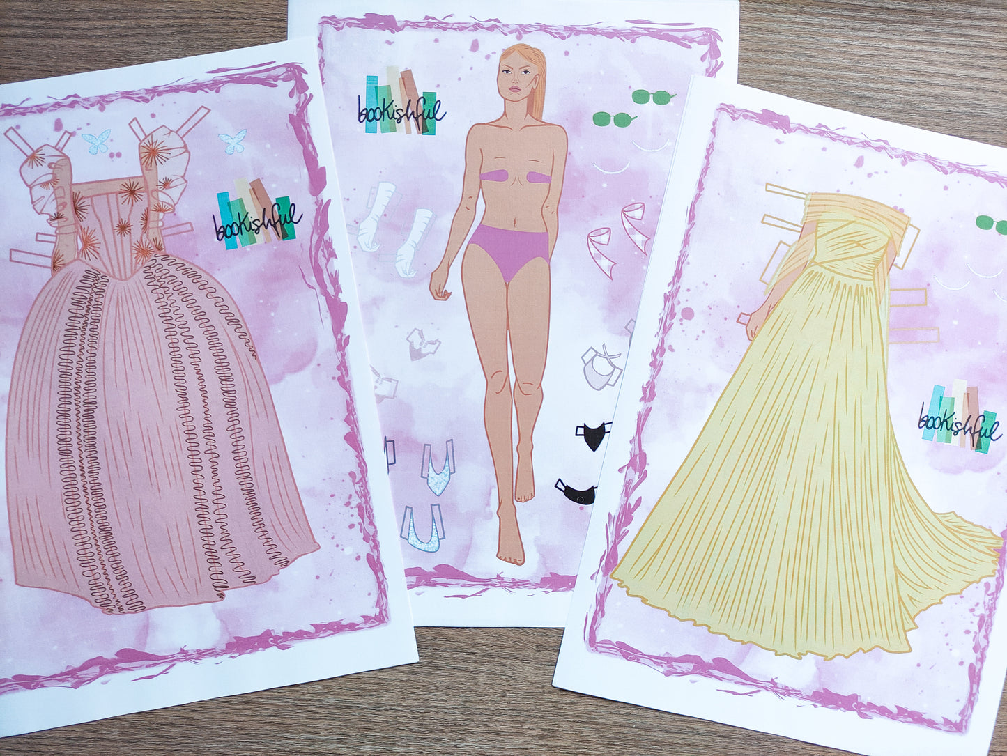 Printable Paper Doll Bundle – Holding Pink Space + Holding Green Space – Fashion Dolls with Outfits PDF Digital Download