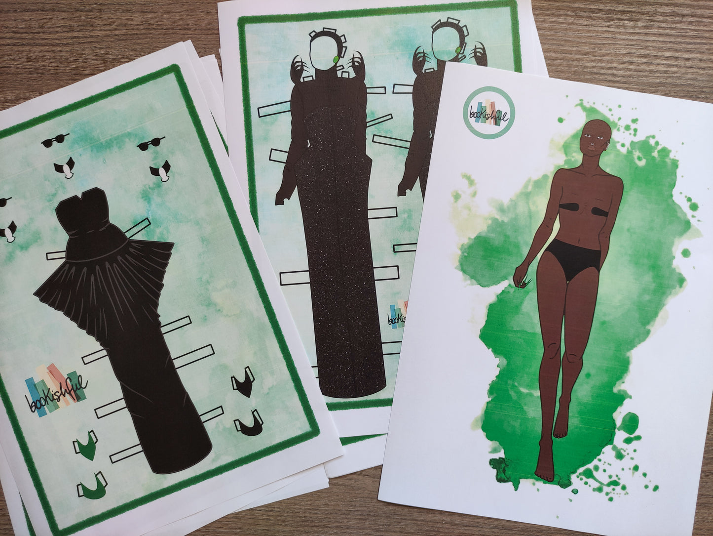 Printable Paper Doll Bundle – Holding Pink Space + Holding Green Space – Fashion Dolls with Outfits PDF Digital Download