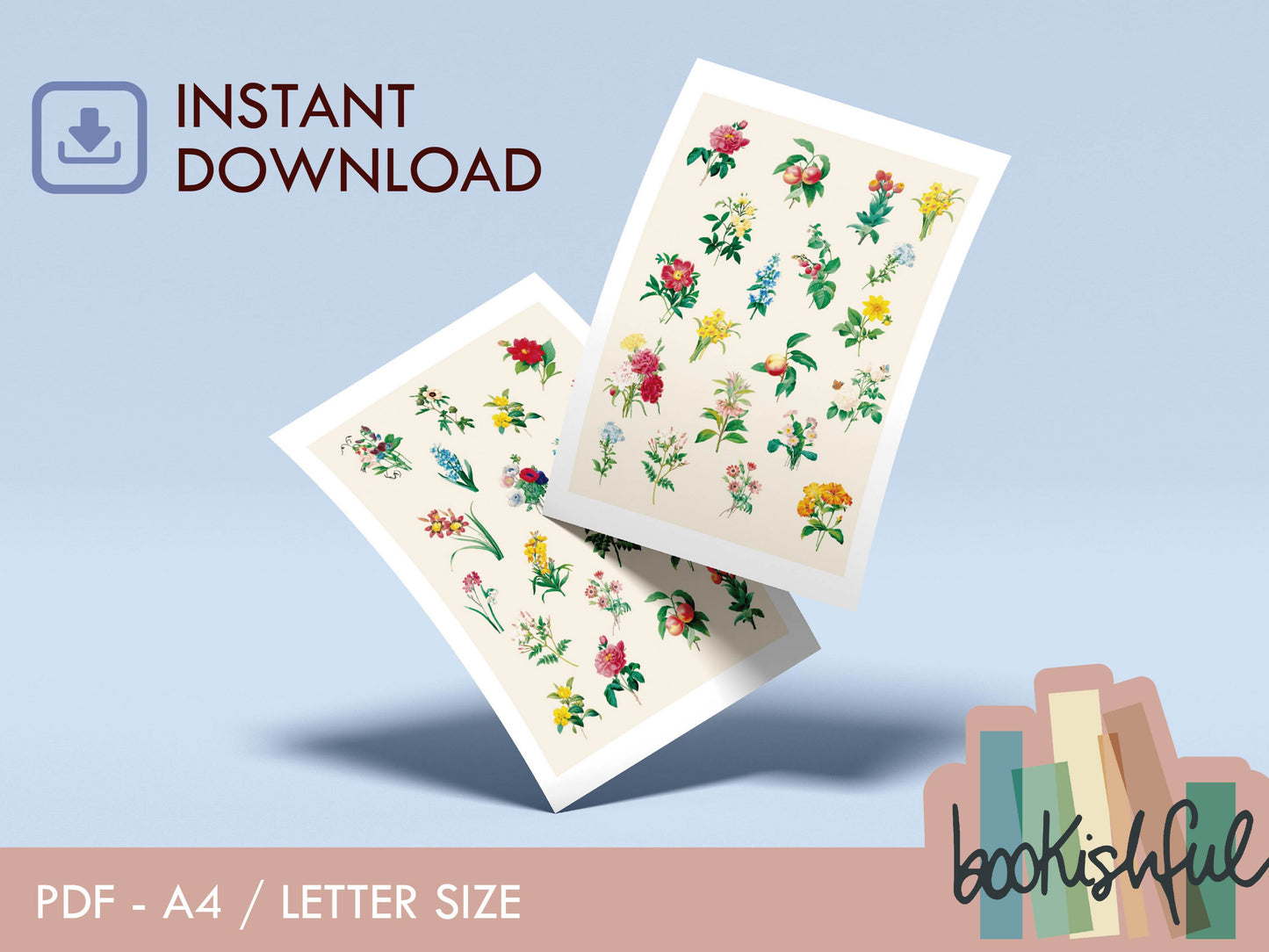 Vintage Flower Stickers – Printable Floral Ephemera Sheet for Junk Journal & Scrapbooking – 2 Pages, PDF Download