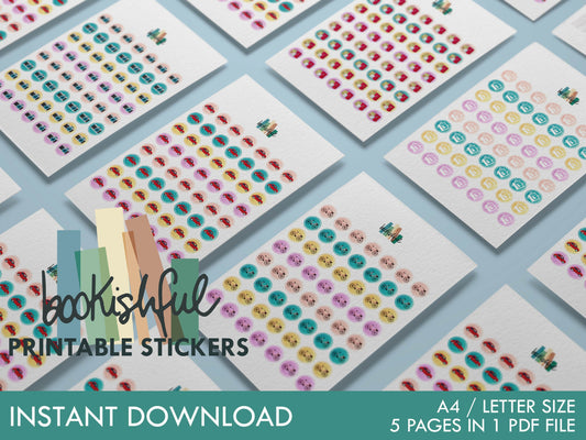 Printable Icon Sticker Bundle – 'Wander and Wonder' – Pastel Round Stickers PDF – 5 Pages – Planner & Journal Dots – Instant Download PDF