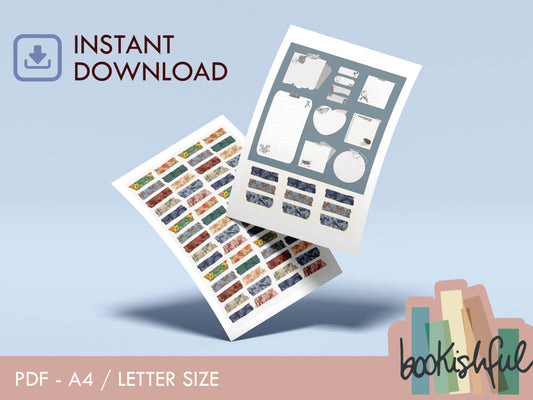 Printable Washi Tapes & Post-Its – 4 Page Floral Sticker Set for Journals | Digital PDF Download