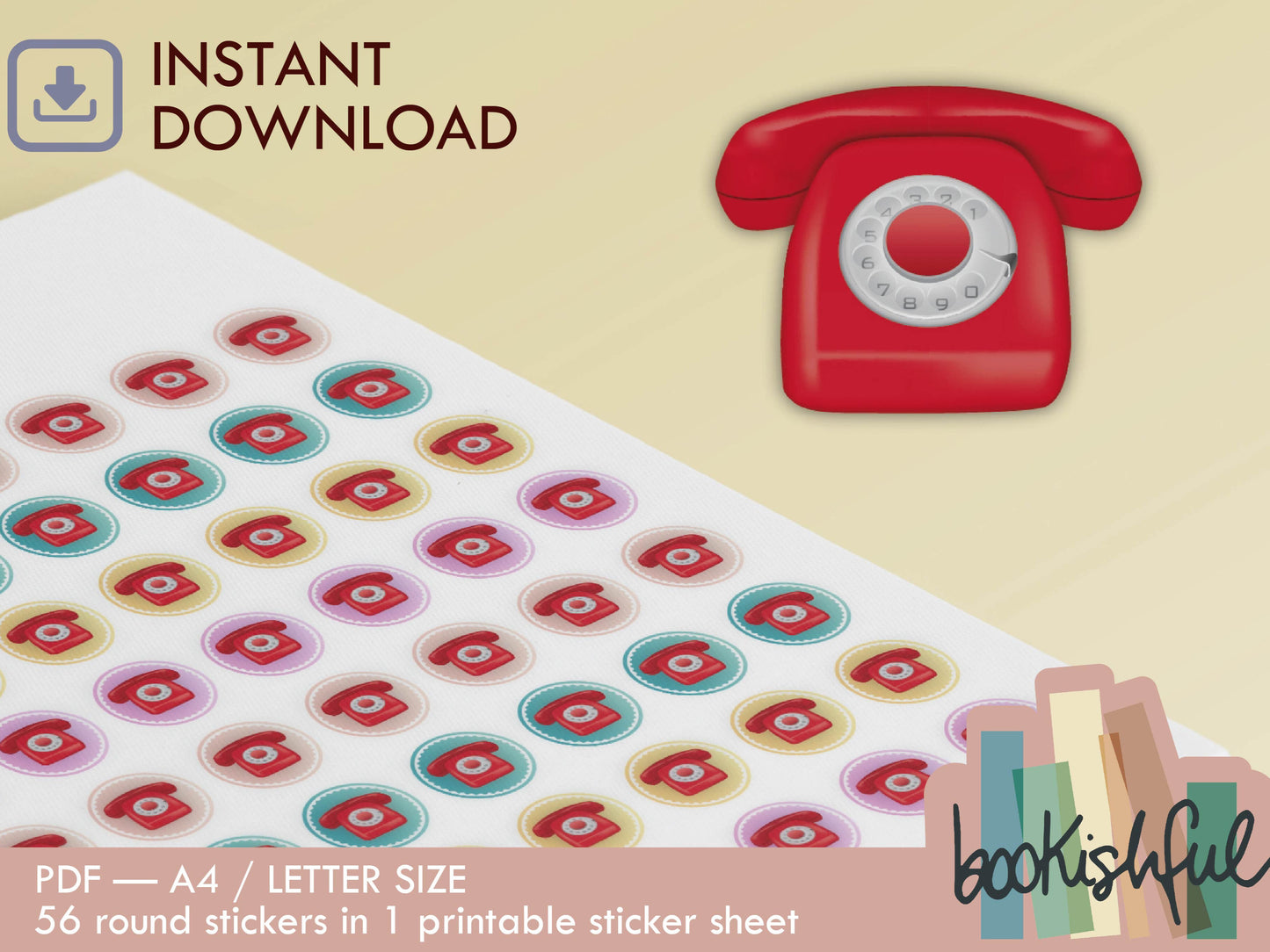 Printable Icon Stickers – Phone – Pastel Round Planner Stickers PDF – 56 Dots per Sheet – Instant Download PDF