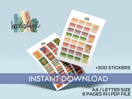 Printable Planner Sticker Kit – 300+ Autumn Cuteness Fall Stickers for Journaling, Planners & Scrapbooking – 6 Pages PDF Instant Download