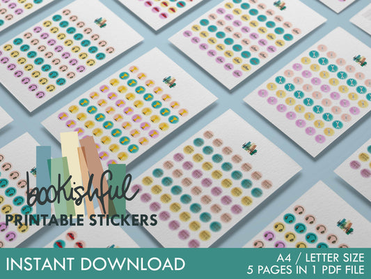 Printable Icon Sticker Bundle – 'Rise and Move' – Pastel Round Stickers PDF – 5 Pages – Planner & Journal Dots – Instant Download PDF
