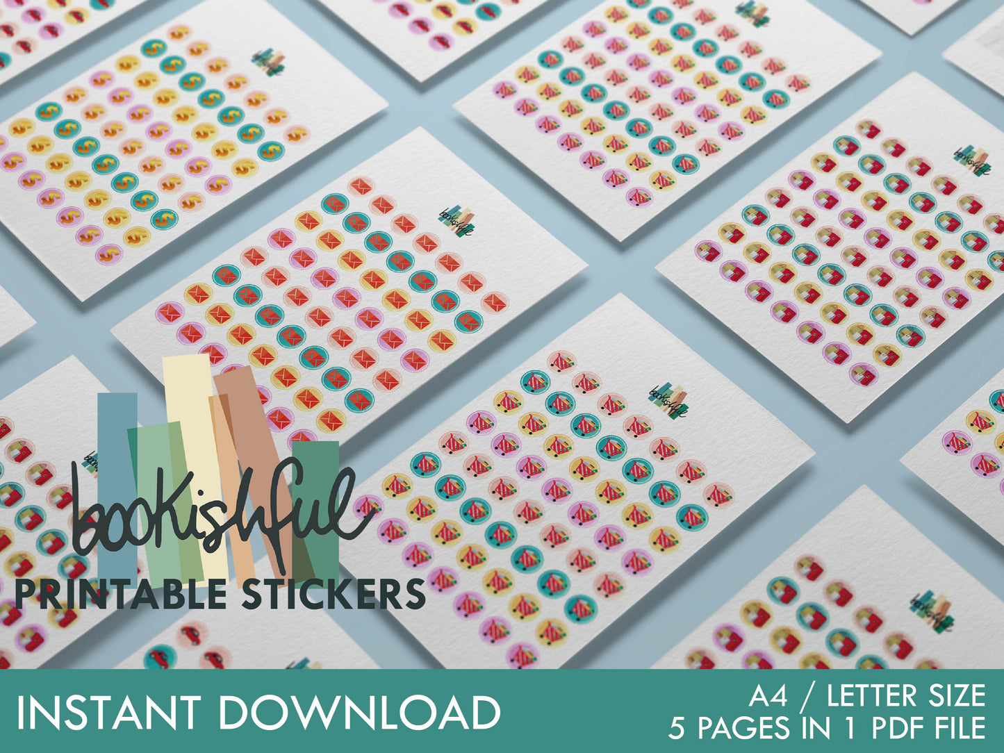 Printable Icon Sticker Bundle – 'Budget Buddy' – Pastel Round Stickers PDF – 4 Pages – Planner & Journal Dots – Instant Download PDF