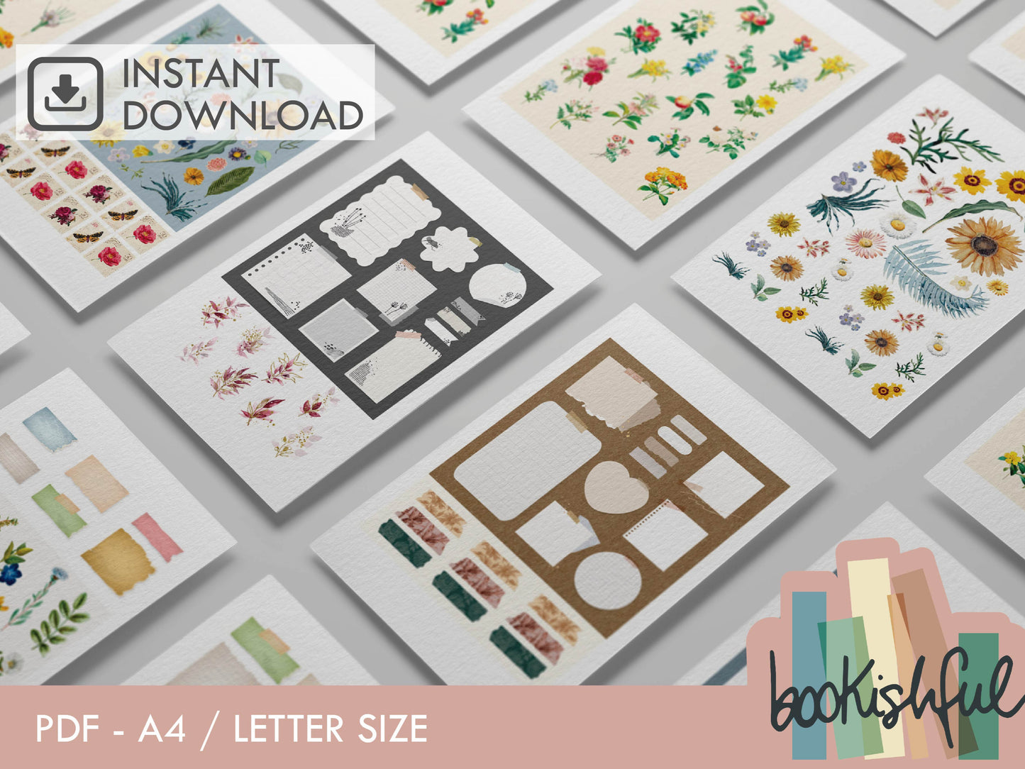 Vintage Floral Printable Sticker Kit – 280 Soft Aesthetic Journal Stickers for Junk Journal, Scrapbooking, Bullet Journal – PDF Download