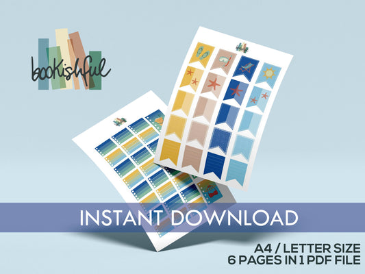 Printable Planner Sticker Kit – 300+ Summer Beach Vacation Stickers for Journaling, Planners & Scrapbooking – 6 Pages PDF Instant Download