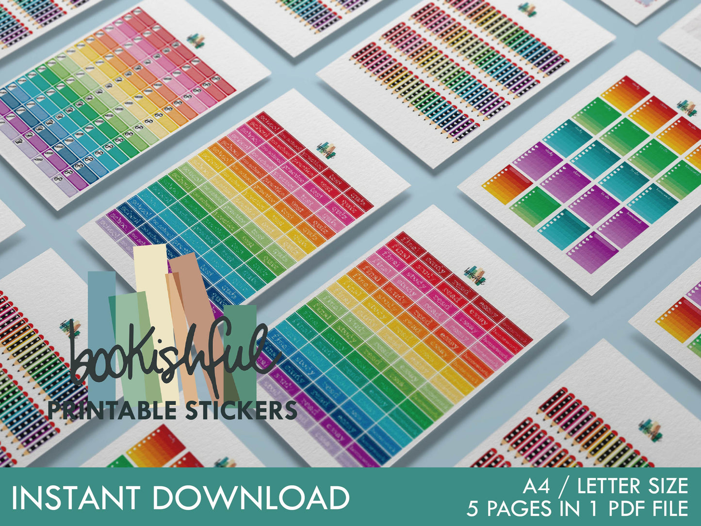 Student Planner Printable Stickers Kit – Colorful School Stickers – Checklists, Labels, ToDo Lists, and more! – 5 Pages PDF Instant Download