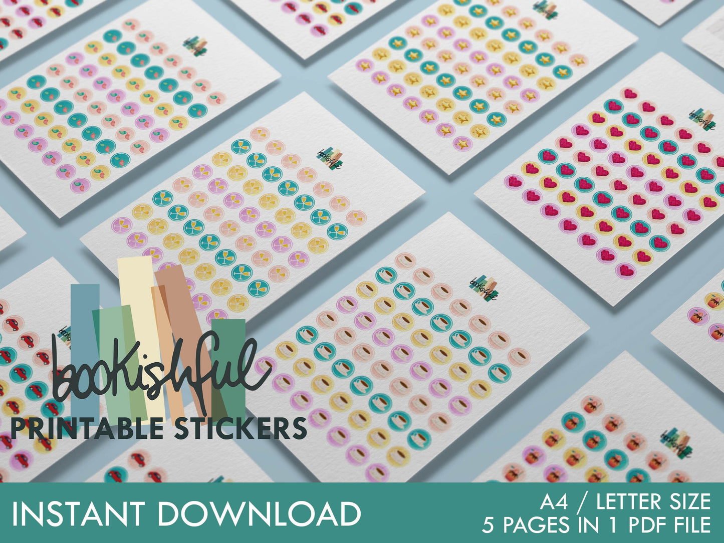 Printable Icon Sticker Bundle – 'Life's Little Joys' – Pastel Round Stickers PDF – 6 Pages – Planner & Journal Dots – Instant Download PDF