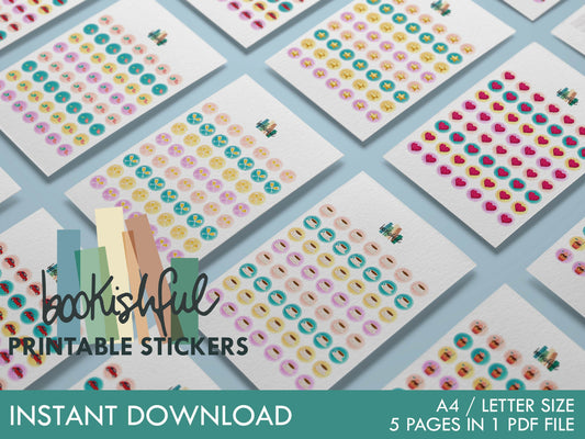 Printable Icon Sticker Bundle – 'Life's Little Joys' – Pastel Round Stickers PDF – 6 Pages – Planner & Journal Dots – Instant Download PDF