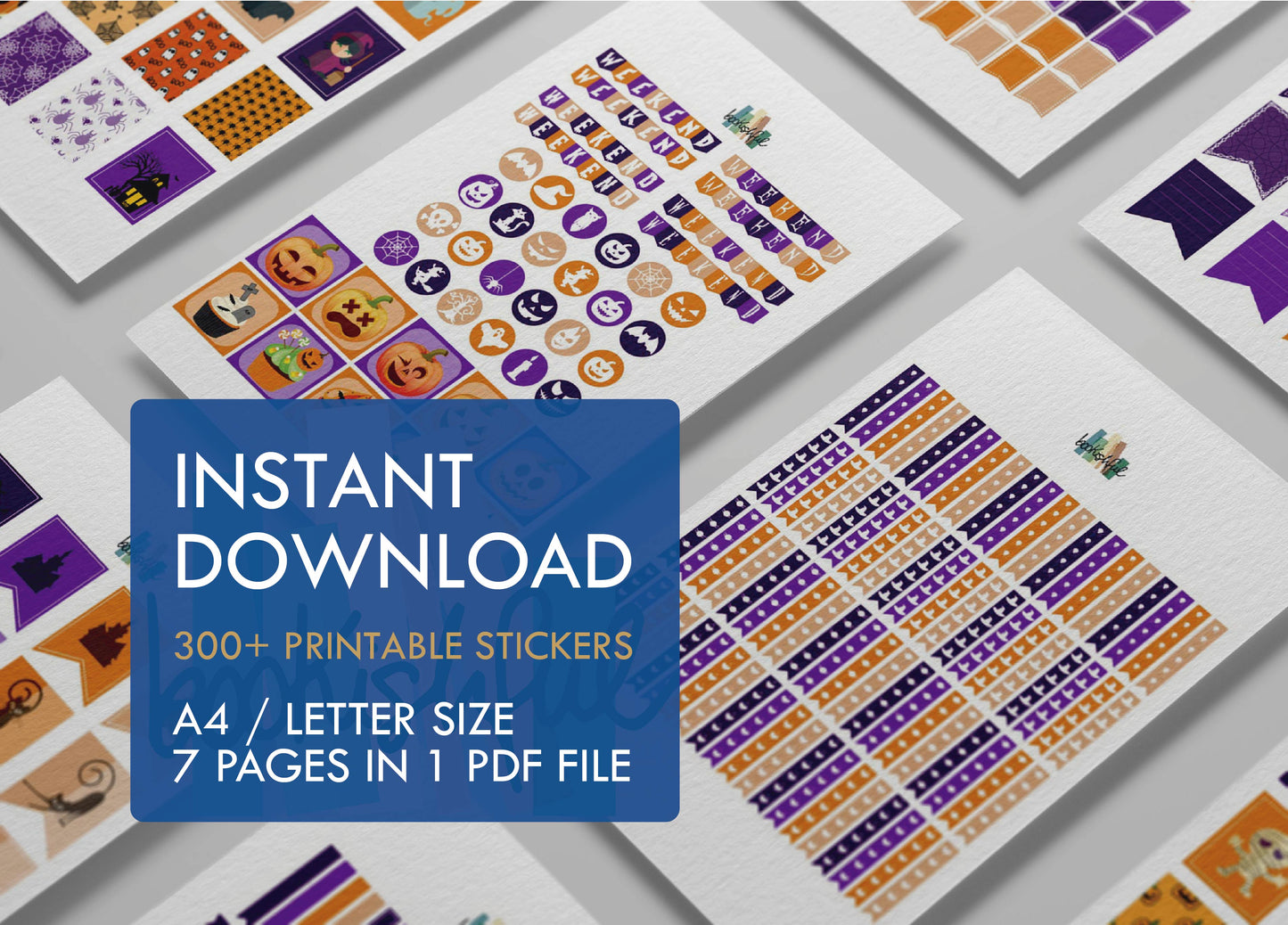 Printable Planner Sticker Kit – 300+ Classic Halloween Stickers for Journaling, Planners & Scrapbooking – 7 Pages PDF Instant Download