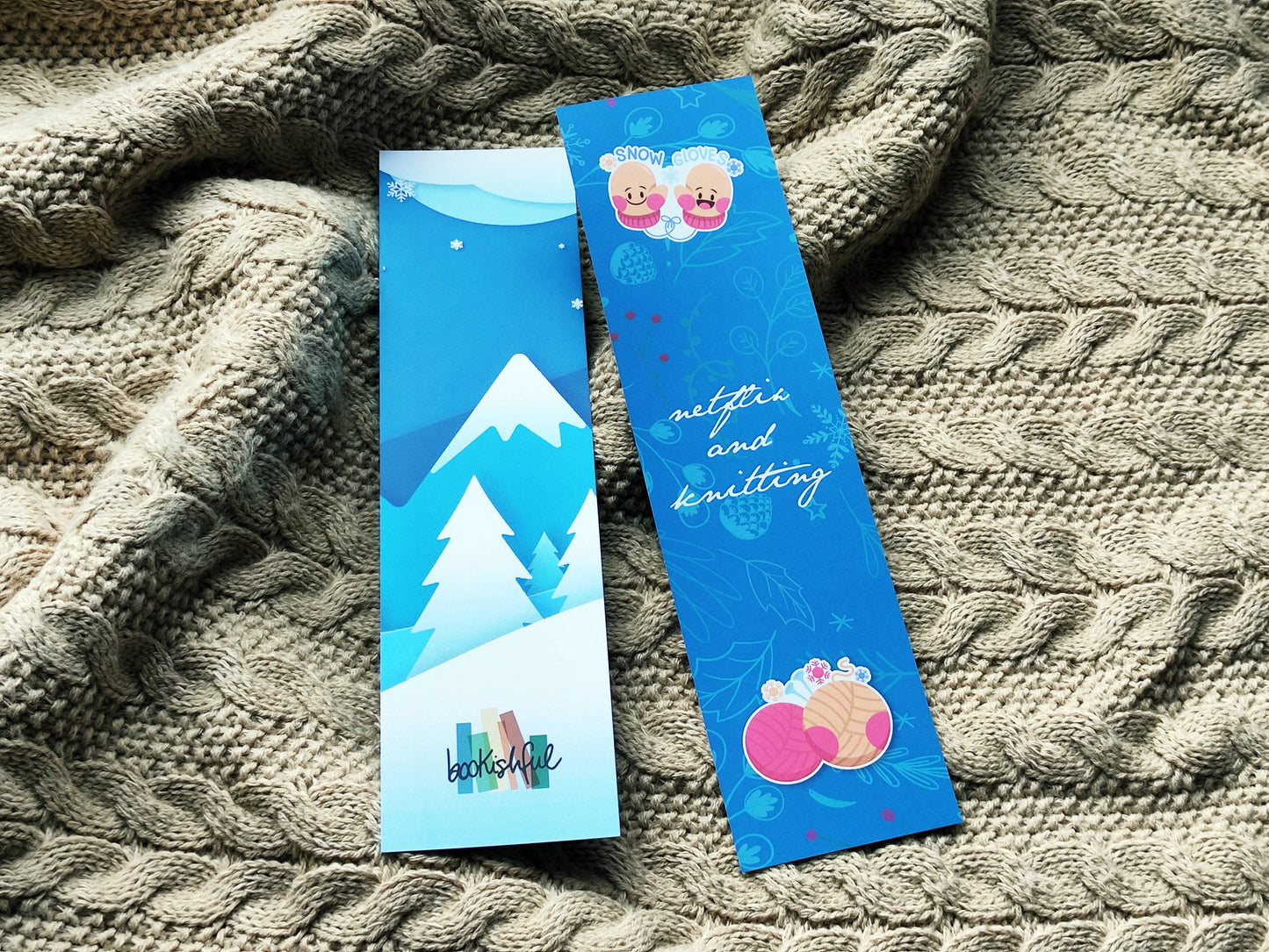 Cute Winter Bookmark – “Netflix and knitting” – Cozy Aesthetic Stationery Gift – Bookish Winter Quote Bookmark