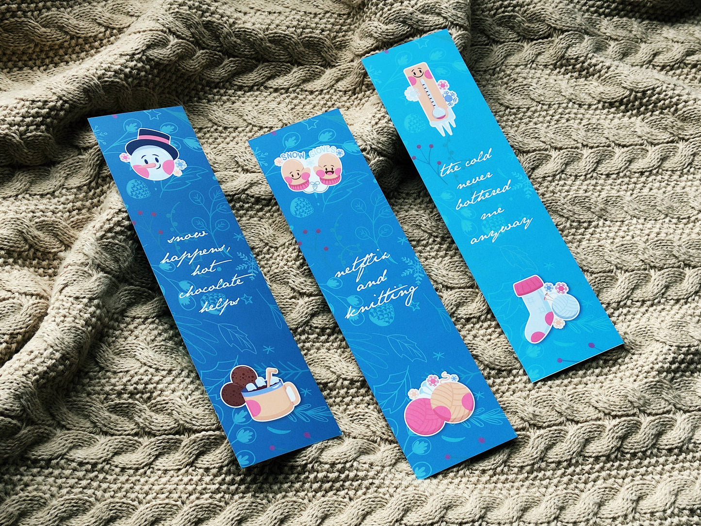 Cute Winter Bookmark – “The cold never bothered me anyway” – Cozy Aesthetic Stationery Gift – Bookish Winter Quote Bookmark