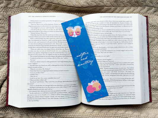 Cute Winter Bookmark – “Netflix and knitting” – Cozy Aesthetic Stationery Gift – Bookish Winter Quote Bookmark