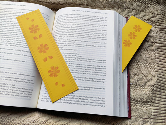 Yellow Floral Bookmark – Minimalist Canary Yellow Flower Design – Aesthetic Stationery Gift – Handmade Bookmark for Book Lovers