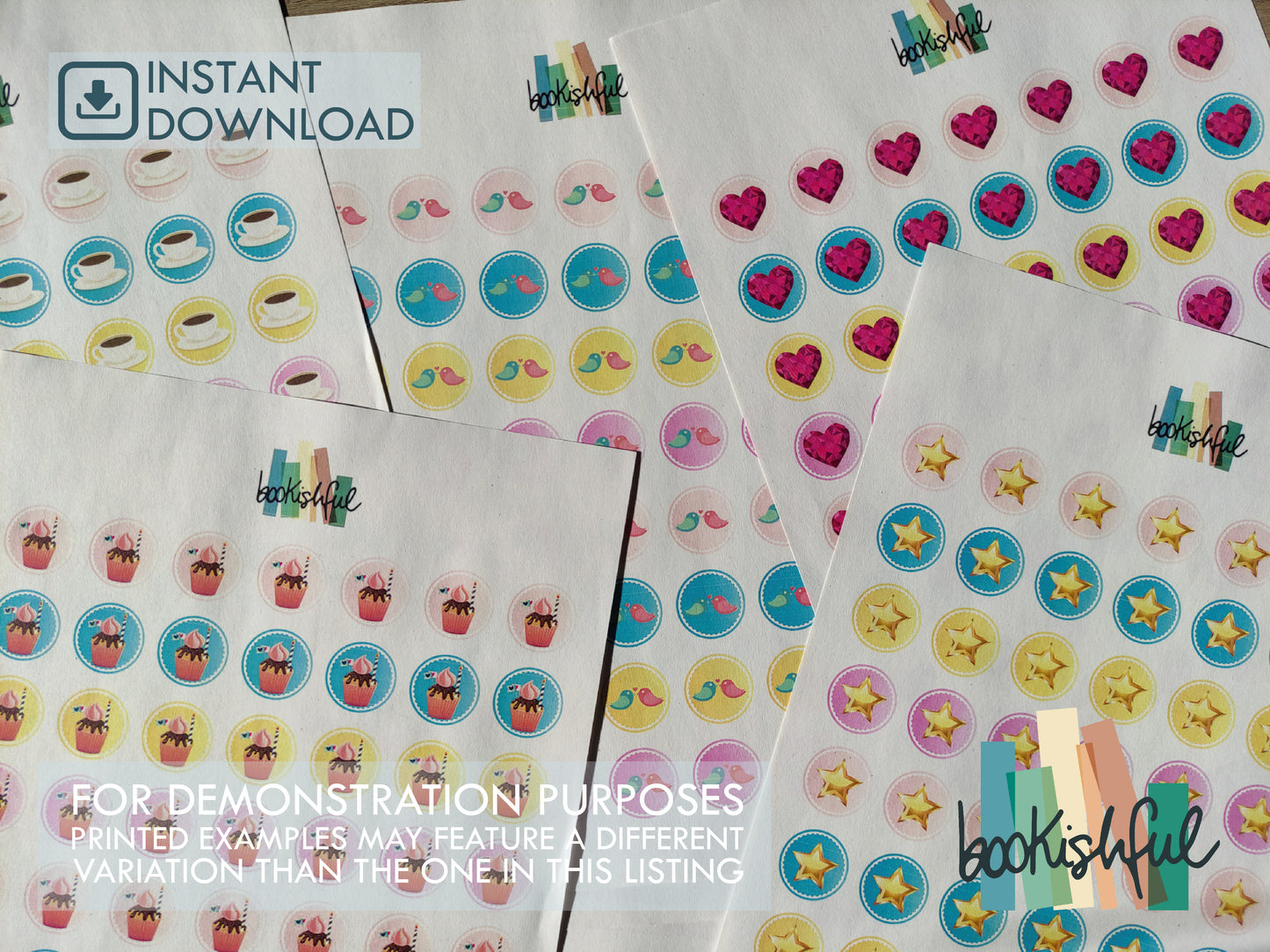 Printable Icon Stickers – Heart / Love – Pastel Round Planner Stickers PDF – 56 Dots per Sheet – Instant Download PDF