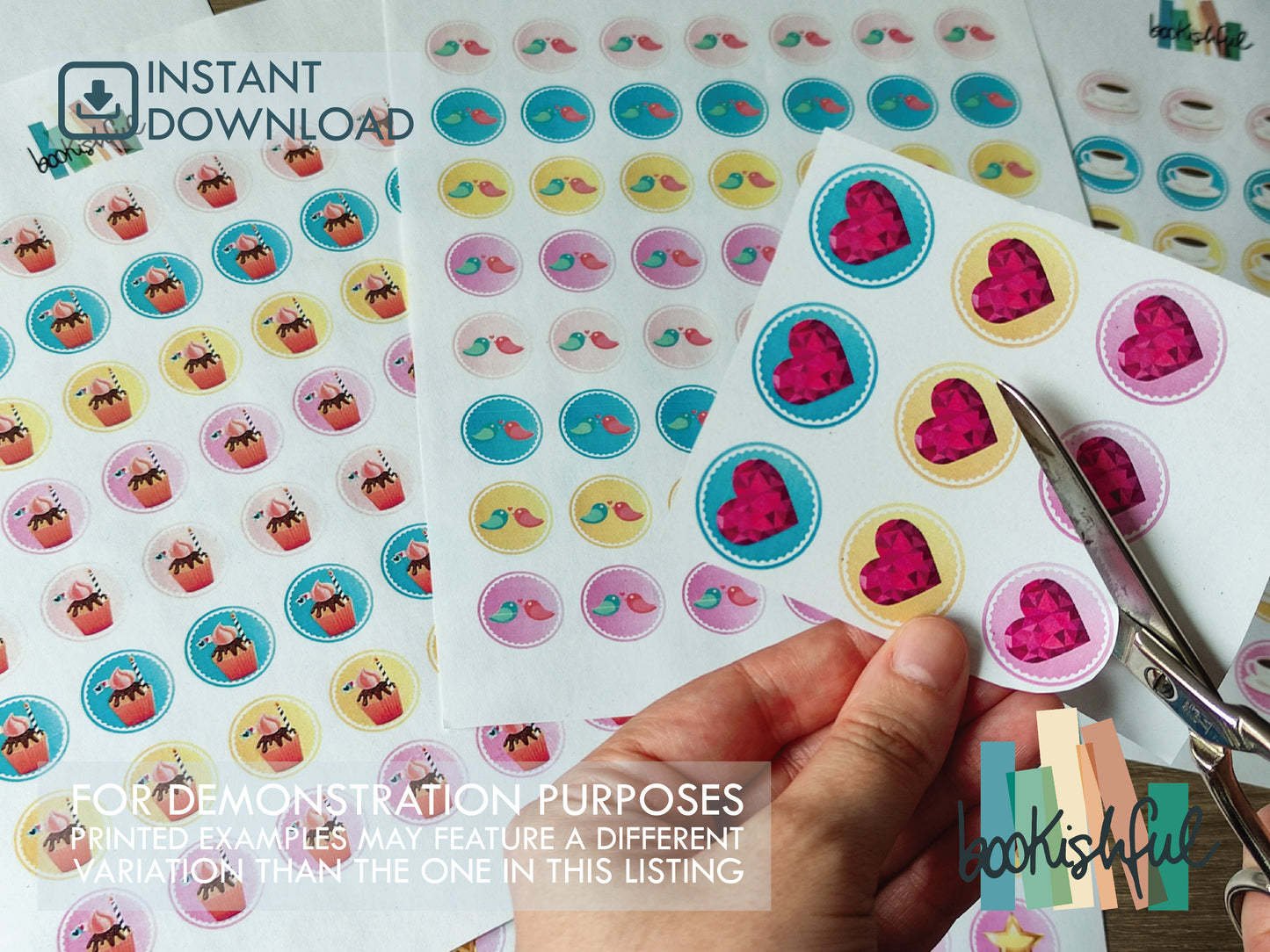 Printable Icon Sticker Bundle – 'Home Sweet Home' – Pastel Round Stickers PDF – 5 Pages – Planner & Journal Dots – Instant Download PDF