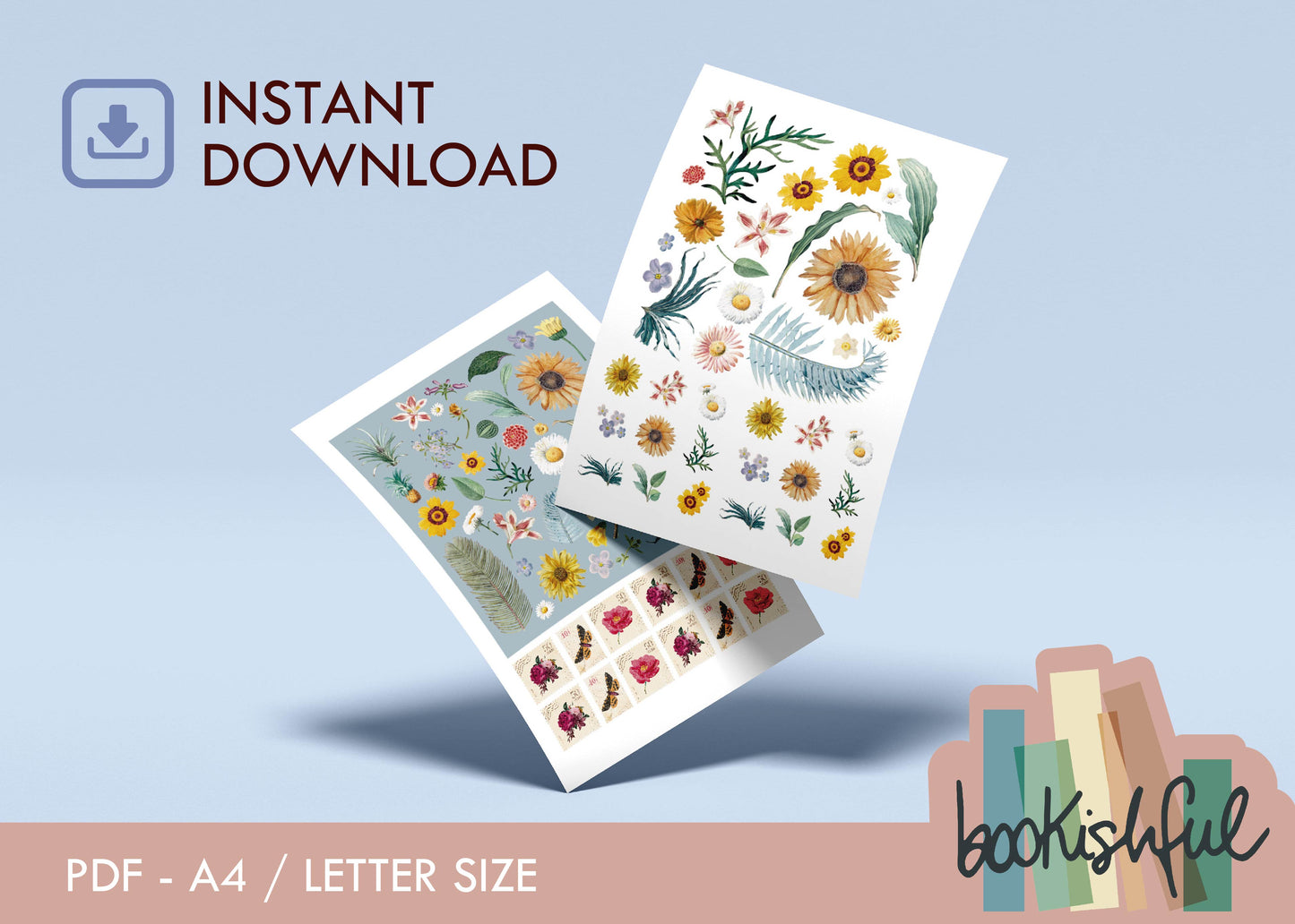 Vintage Floral Printable Sticker Kit – 280 Soft Aesthetic Journal Stickers for Junk Journal, Scrapbooking, Bullet Journal – PDF Download