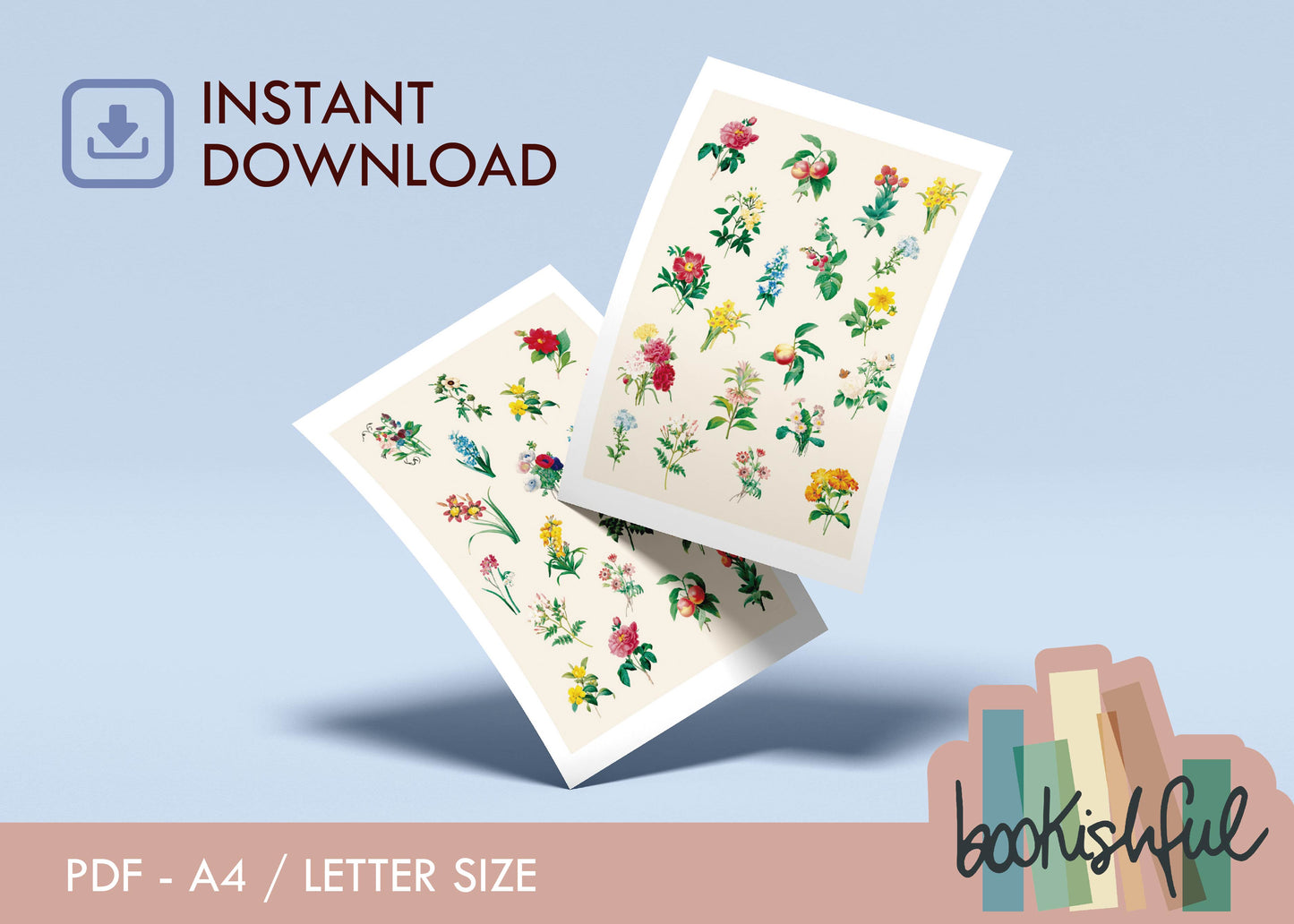 Vintage Floral Printable Sticker Kit – 280 Soft Aesthetic Journal Stickers for Junk Journal, Scrapbooking, Bullet Journal – PDF Download