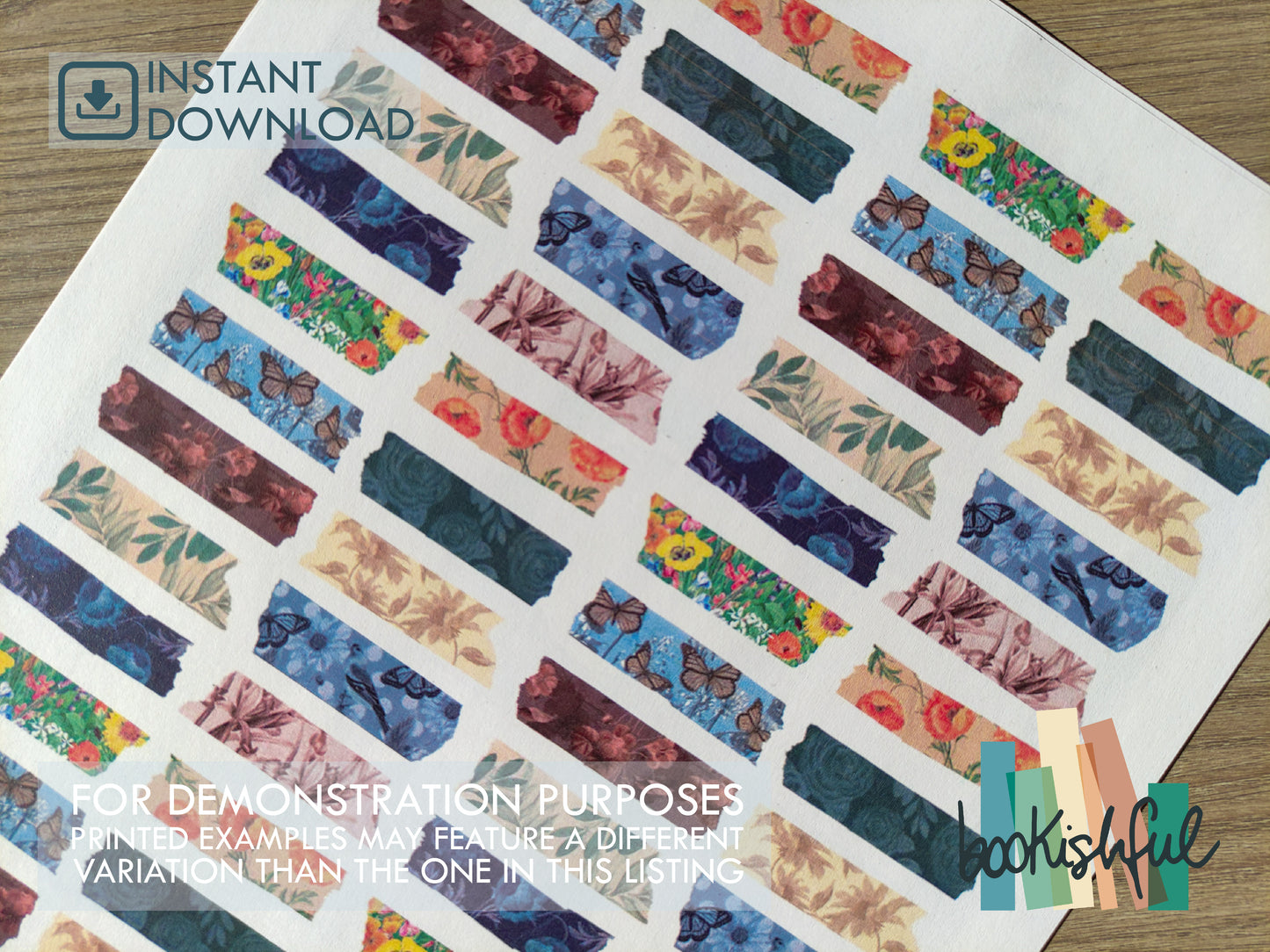 Printable Washi Tapes & Post-Its – 4 Page Floral Sticker Set for Journals | Digital PDF Download