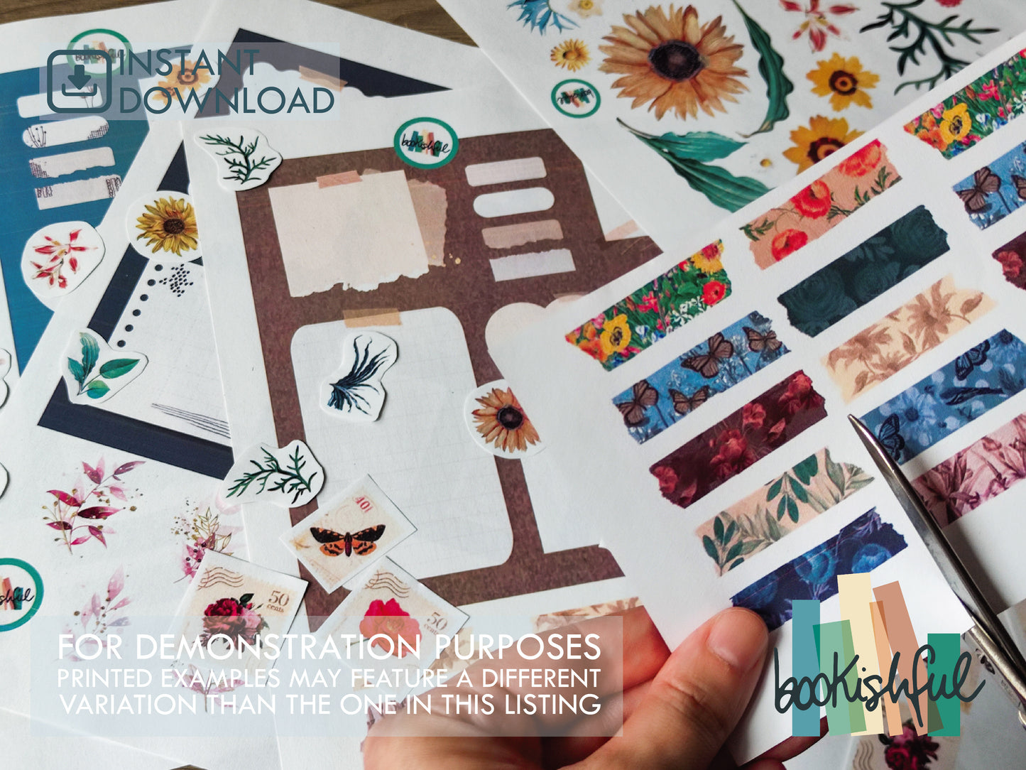 Vintage Paper Tear Stickers & Florals – Printable Journal Ephemera | 2 Page Aesthetic Kit PDF