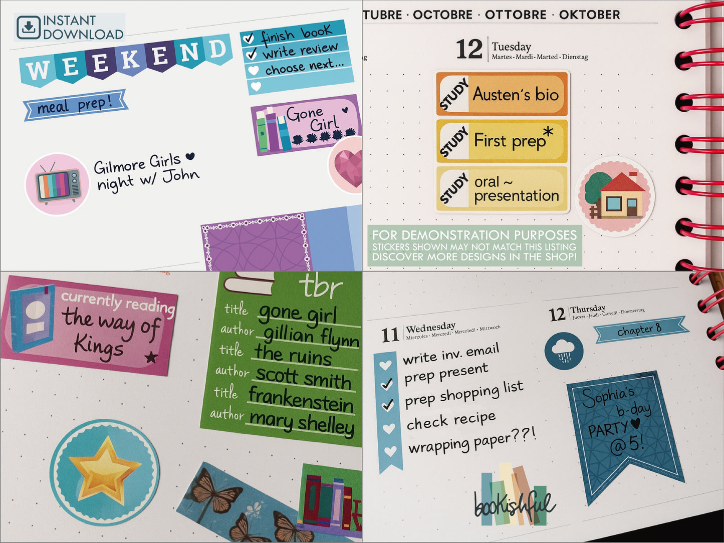 The Reader Sticker Sheet – Pastel Colors – Printable Bookish Stickers for Journaling & Planners – TBR, Ratings and More Instant Download PDF