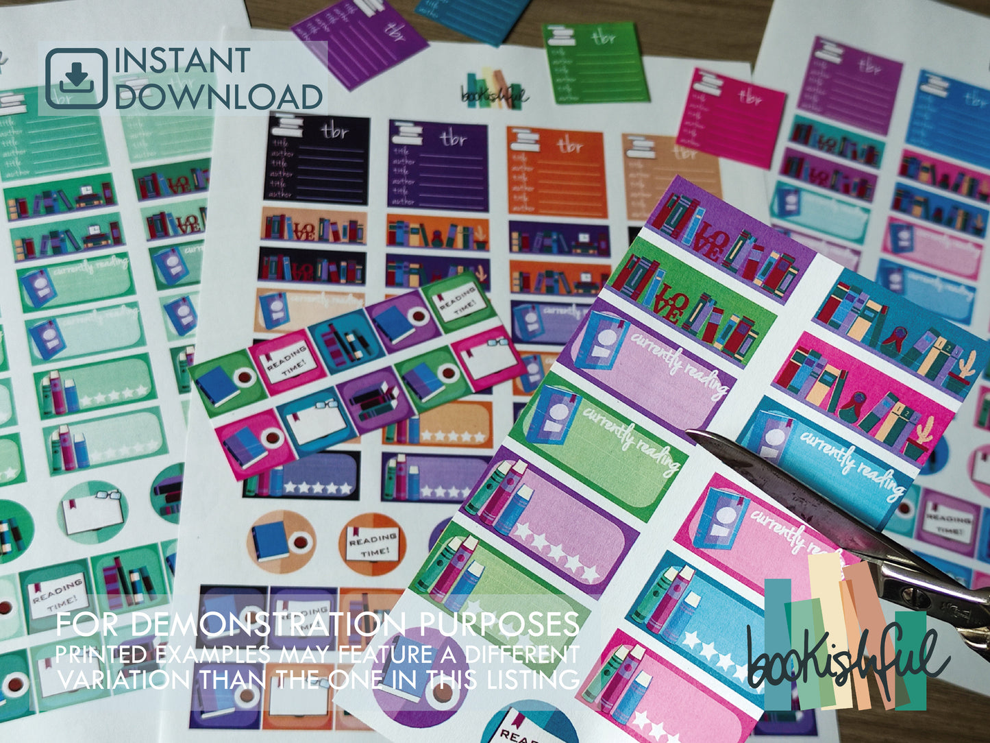 The Reader Sticker Sheet – Green and Pink – Printable Bookish Stickers for Journaling & Planners – TBR, Ratings and More! – Instant Download PDF