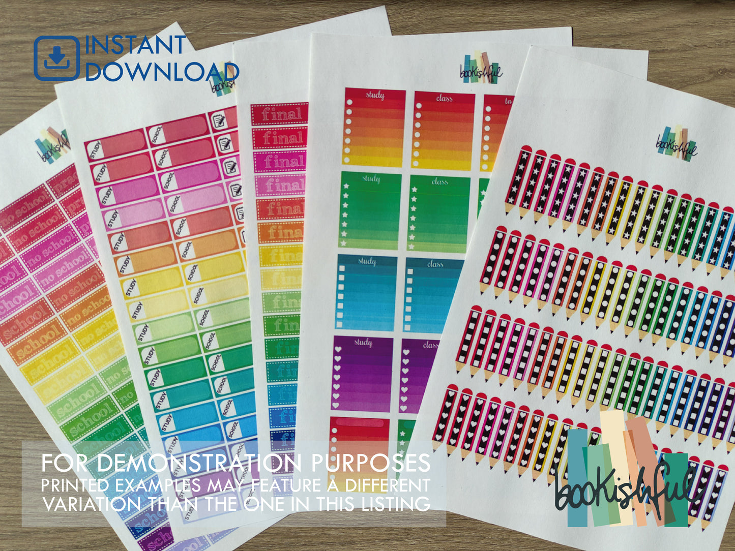 Student Planner Printable Stickers Kit – Colorful School Stickers – Checklists, Labels, ToDo Lists, and more! – 5 Pages PDF Instant Download