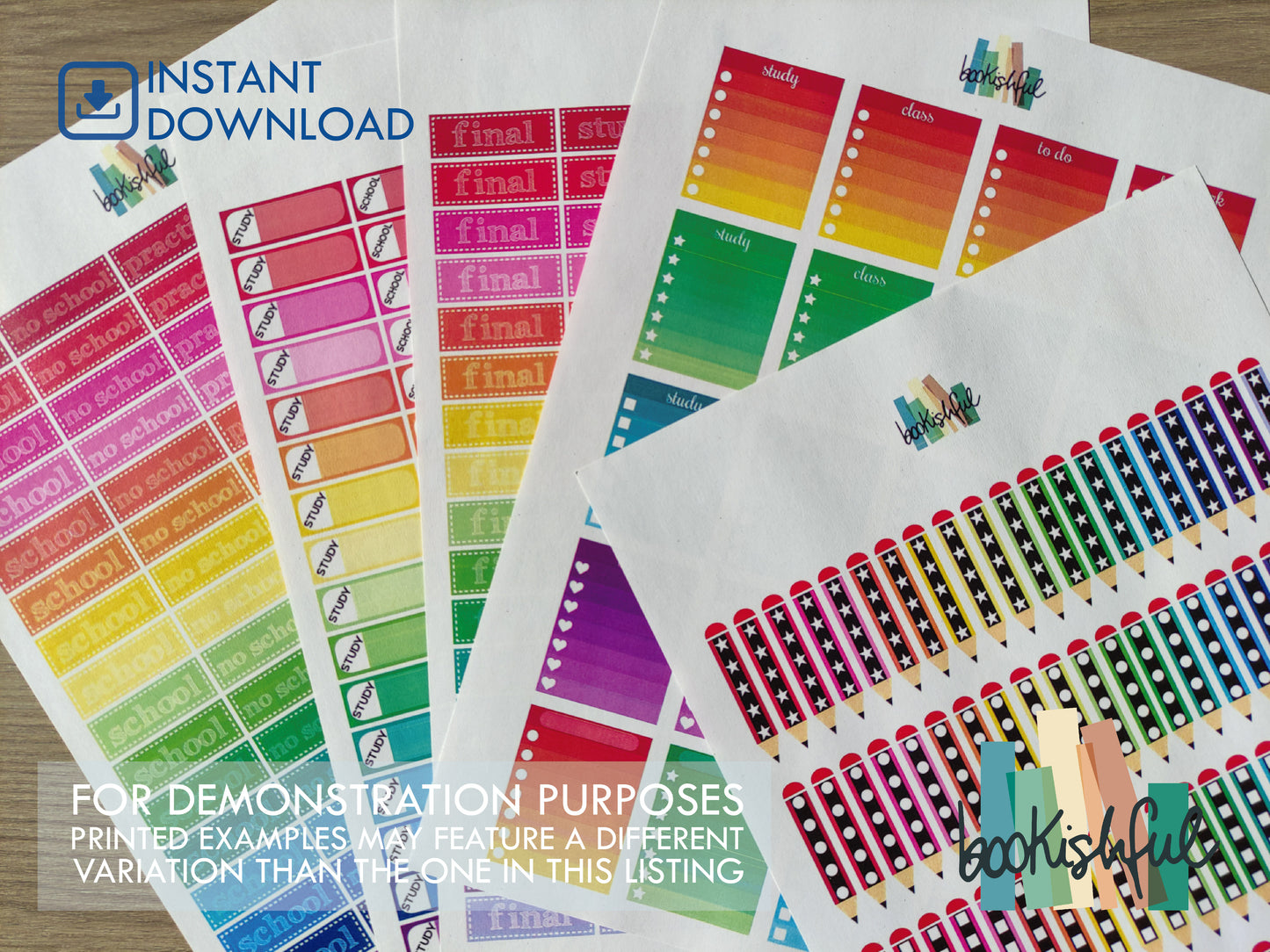 Student Planner Printable Stickers Kit – Colorful School Stickers – Checklists, Labels, ToDo Lists, and more! – 5 Pages PDF Instant Download