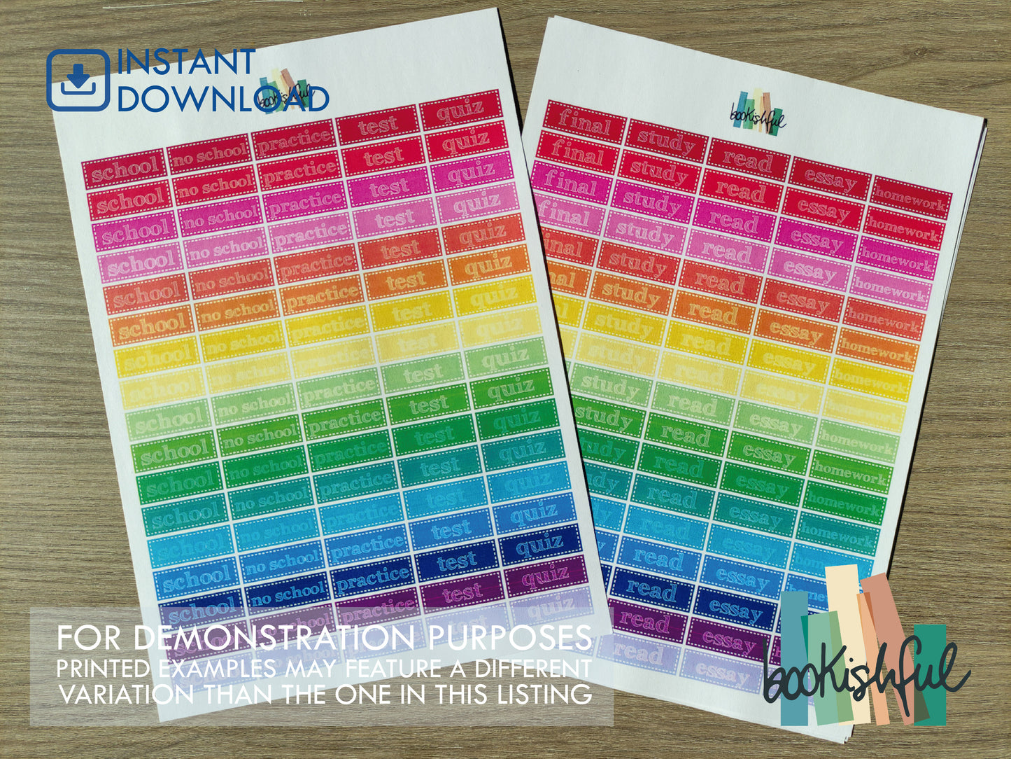 Student Planner Printable Stickers Kit – Colorful School Stickers – Checklists, Labels, ToDo Lists, and more! – 5 Pages PDF Instant Download