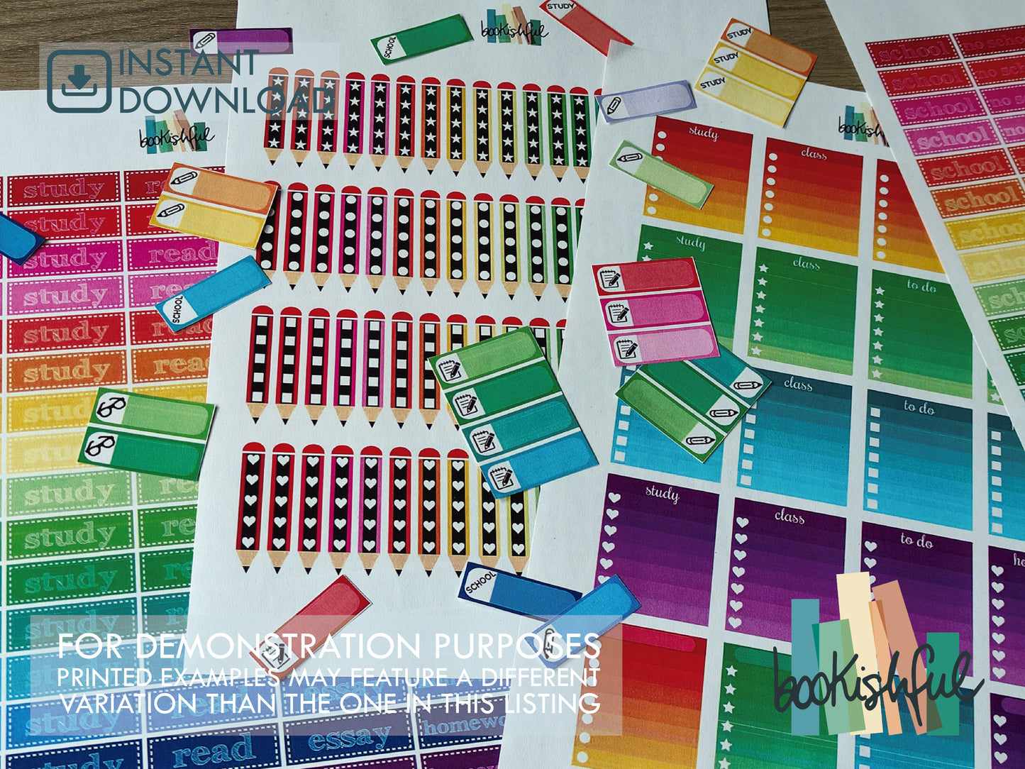 Student Planner Printable Stickers Kit – Colorful School Stickers – Checklists, Labels, ToDo Lists, and more! – 5 Pages PDF Instant Download