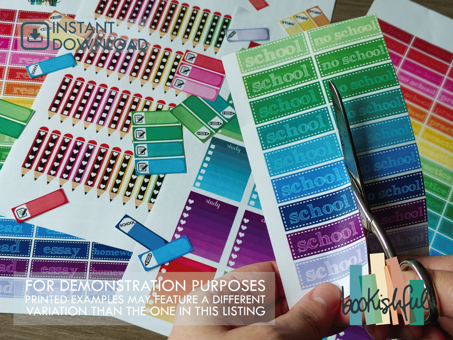 Student Planner Printable Stickers Kit – Colorful School Stickers – Checklists, Labels, ToDo Lists, and more! – 5 Pages PDF Instant Download