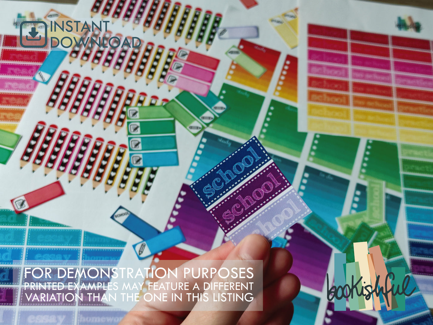 Student Planner Printable Stickers Kit – Colorful School Stickers – Checklists, Labels, ToDo Lists, and more! – 5 Pages PDF Instant Download